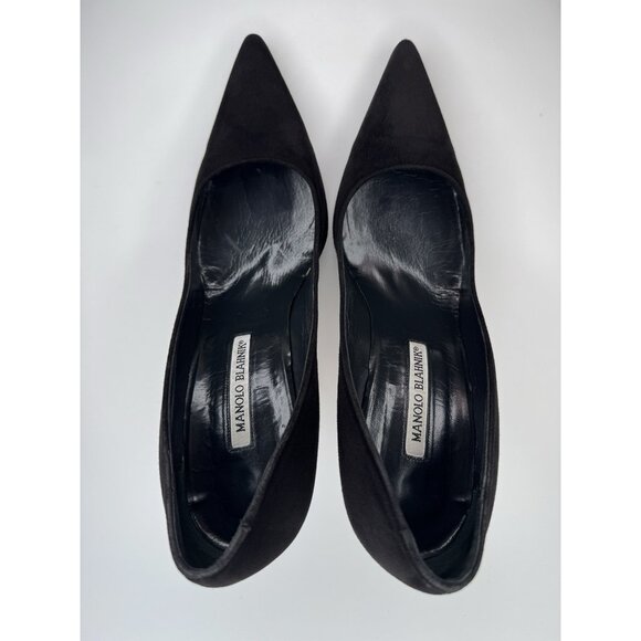 Manolo Blahnik Bipunta Size 39,5 Black Suede Leather Pumps Silver Heel Detail - Picture 5 of 11